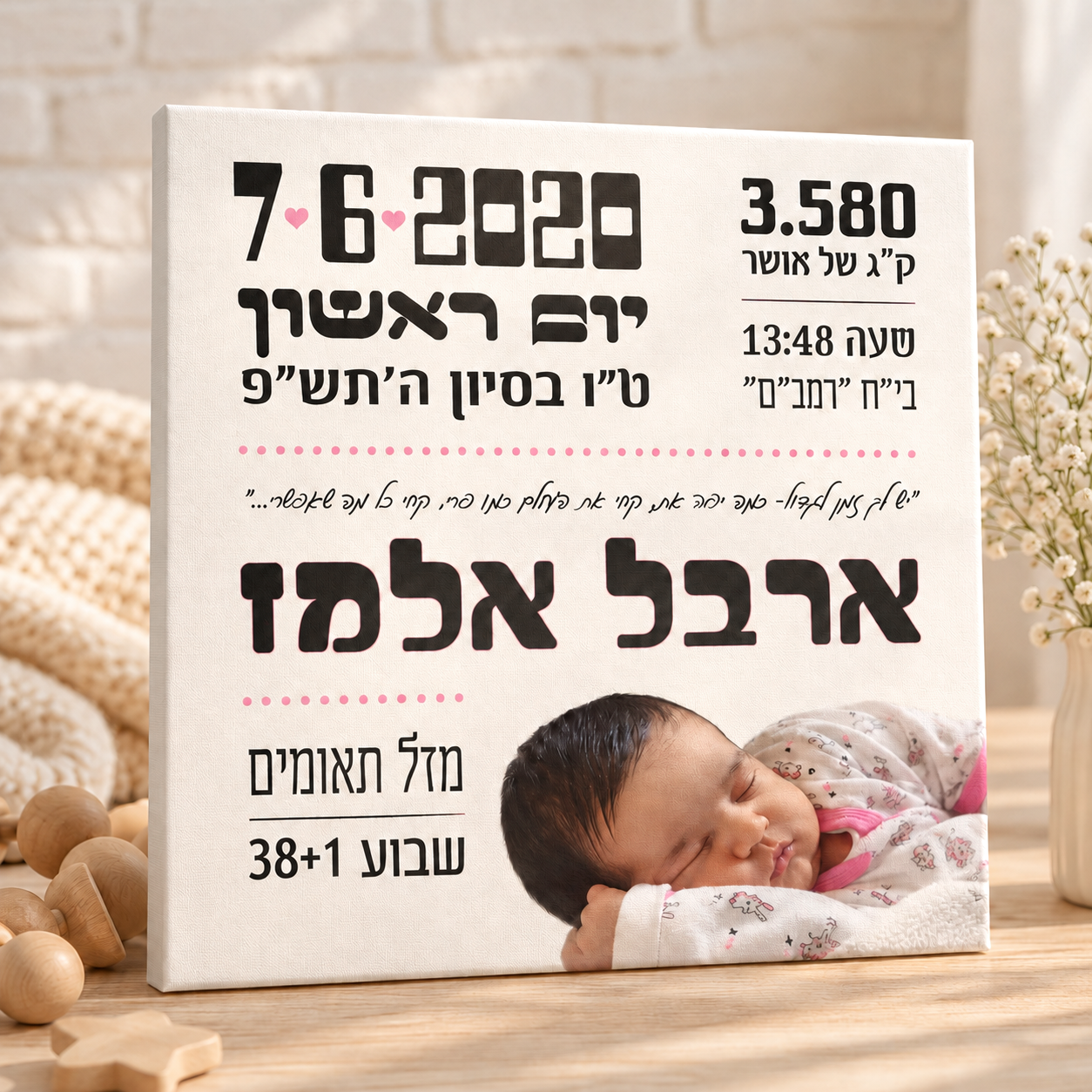 תעודת לידה על קנבס